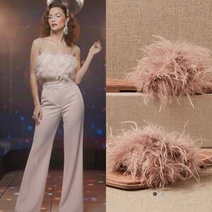 NWT Rare HOH Baby Pink Crepe High Waist Wide Leg Pants/Feather Top Outfit Set 8